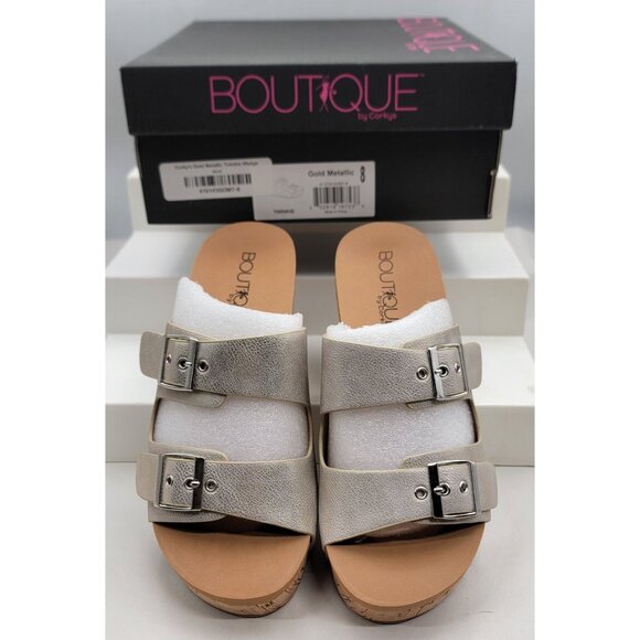 Boutique By Corkys Twinkie Wedge Sandals Gold Metallic Womens Size 8 New in Box - Picture 3 of 7